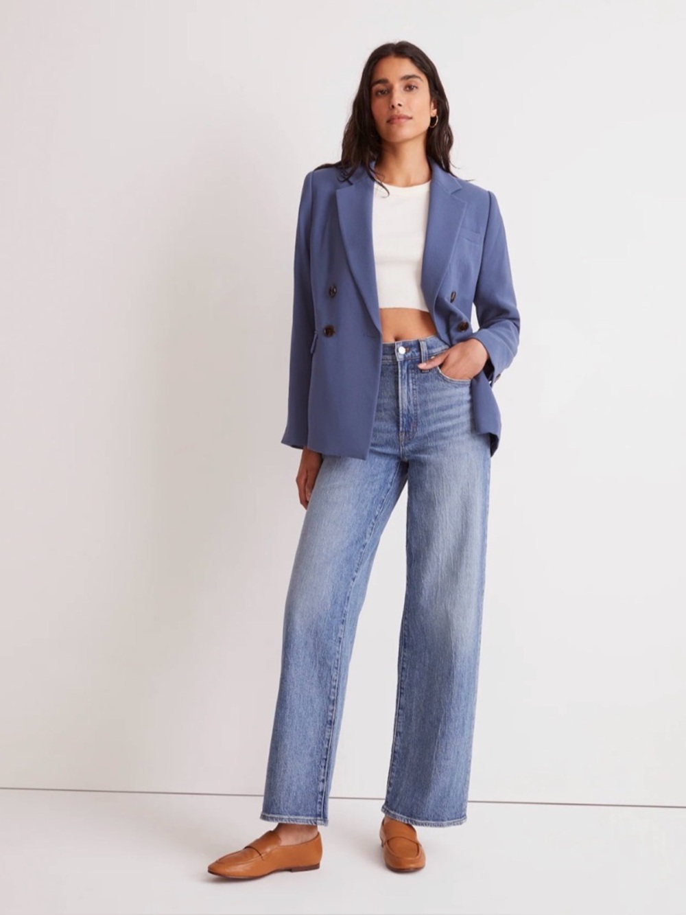 Madewell Blue Wide-Leg Jeans with White Crop Top